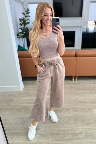 Acid Wash Wide Leg Sweatpants in Mocha Ave Shops