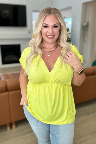 Rhea Peplum Top in Neon Yellow - Fashion Are Us, LLC