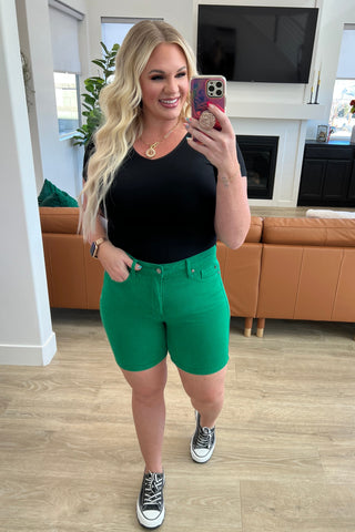 Jenna High Rise Control Top Cuffed Shorts in Green - Fashion Are Us 