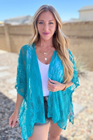 Good Days Ahead Lace Kimono In Teal - Fashion Are Us 