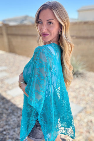 Good Days Ahead Lace Kimono In Teal - Fashion Are Us 