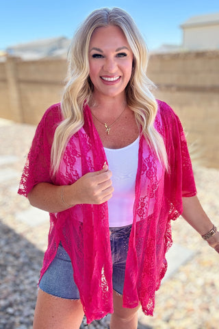 Good Days Ahead Lace Kimono In Fuchsia - Fashion Are Us, LLC