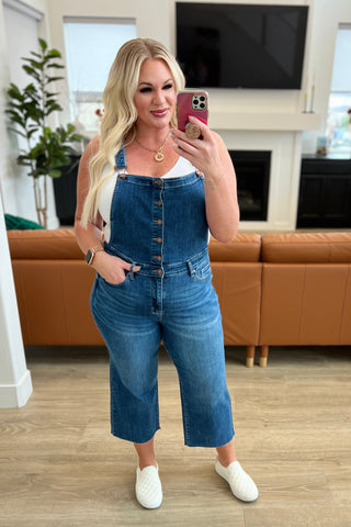 Priscilla High Rise Crop Wide Leg Denim Overalls - Fashion Are Us 