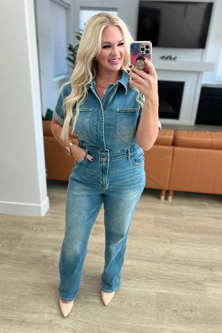 Sylvia Short Sleeve Denim Jumpsuit Ave Shops