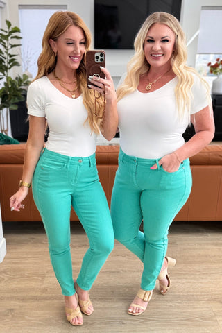 Bridgette High Rise Garment Dyed Slim Jeans in Aquamarine - Fashion Are Us 