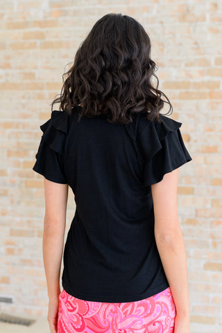 I'll Allow It Flutter Sleeve Tee In Black - Fashion Are Us, LLC