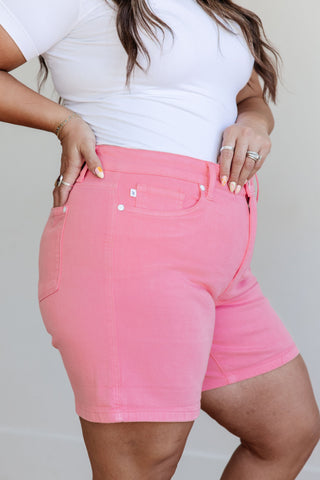 Jenna High Rise Control Top Cuffed Shorts in Pink - Fashion Are Us, LLC