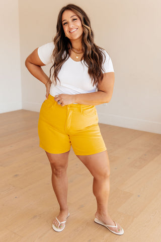 Jenna High Rise Control Top Cuffed Shorts in Yellow - Fashion Are Us, LLC