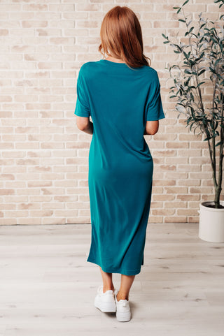 Keeping It Chill Drop Shoulder Maxi Dress in Teal - Fashion Are Us, LLC