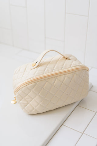 Large Capacity Quilted Makeup Bag in Cream - Fashion Are Us 