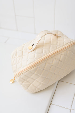 Large Capacity Quilted Makeup Bag in Cream - Fashion Are Us 