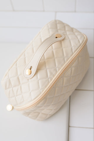 Large Capacity Quilted Makeup Bag in Cream - Fashion Are Us 