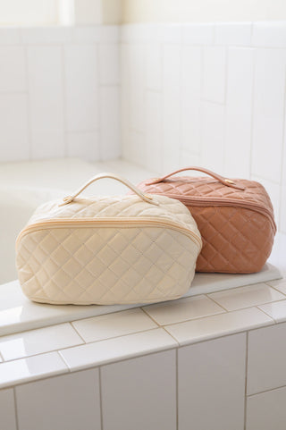 Large Capacity Quilted Makeup Bag in Cream - Fashion Are Us 