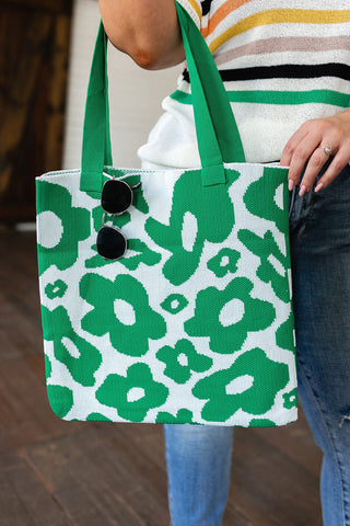 Lazy Daisy Knit Bag in Green - Fashion Are Us, LLC