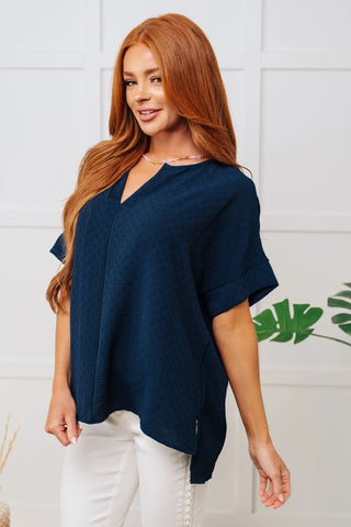 Let's Get Down to Business V-Neck Blouse in Navy Ave Shops