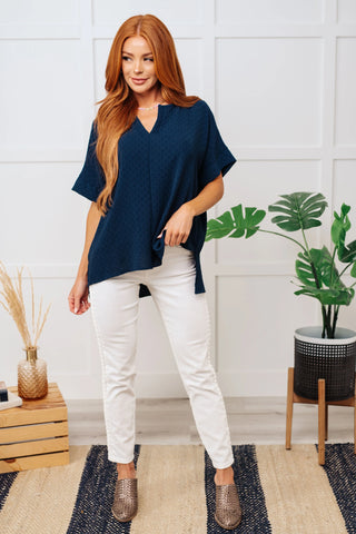 Let's Get Down to Business V-Neck Blouse in Navy Ave Shops