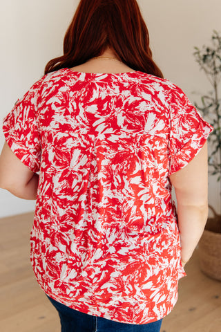 Lizzy Cap Sleeve Top in Red Floral - Fashion Are Us, LLC