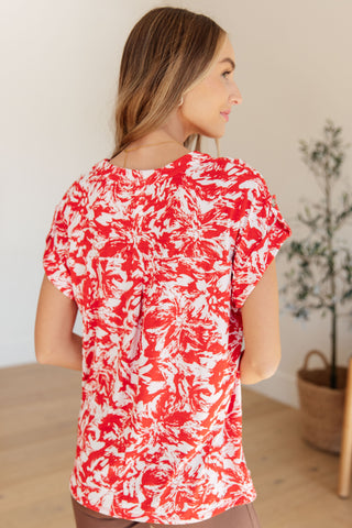 Lizzy Cap Sleeve Top in Red Floral - Fashion Are Us, LLC