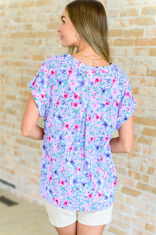 Lizzy Cap Sleeve Top in Muted Lavender and Pink Floral - Fashion Are Us, LLC