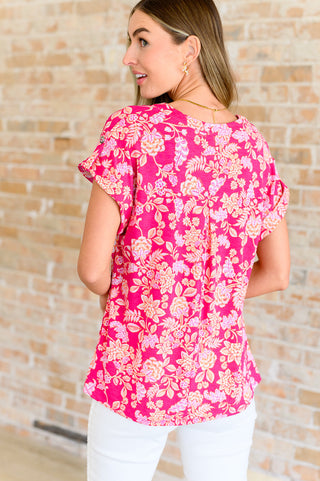 Lizzy Cap Sleeve Top in Pink and Peach Floral - Fashion Are Us 