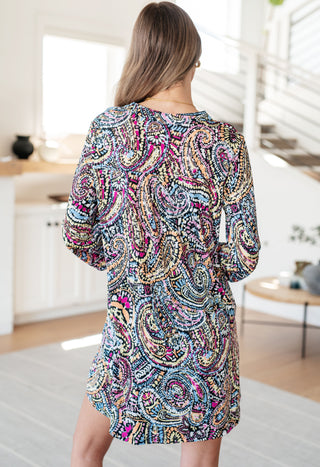 Lizzy Dress in Black Multi Tiled Paisley - Fashion Are Us, LLC