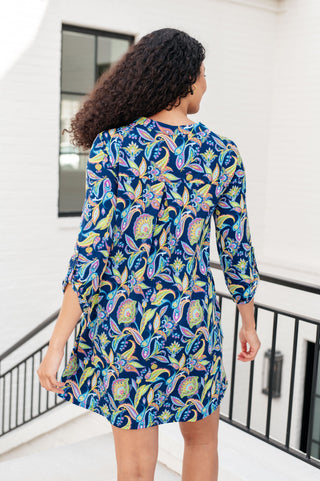 Lizzy Dress in Navy and Bright Paisley Floral - Fashion Are Us, LLC