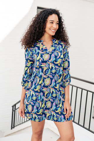 Lizzy Dress in Navy and Bright Paisley Floral - Fashion Are Us, LLC