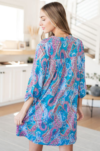 Lizzy Dress in Teal and Pink Paisley - Fashion Are Us 