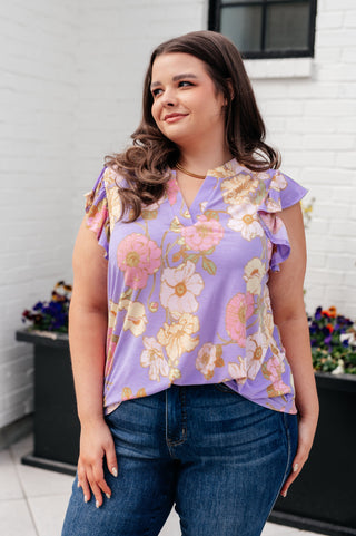 Lizzy Flutter Sleeve Top in Lavender French Floral - Fashion Are Us 