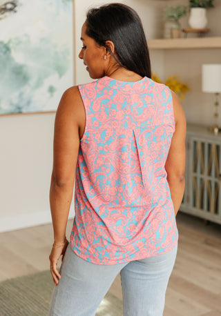 Lizzy Tank Top in Blue and Apricot Paisley - Fashion Are Us, LLC