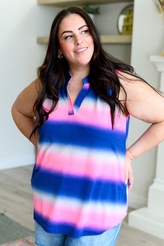 Lizzy Tank Top in Blue and Pink Haze - Fashion Are Us, LLC