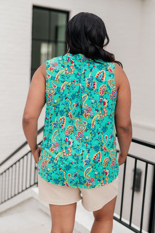 Lizzy Tank Top in Emerald and Aqua Multi Floral - Fashion Are Us, LLC