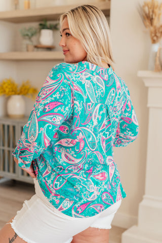 Lizzy Top in Aqua and Pink Paisley - Fashion Are Us, LLC