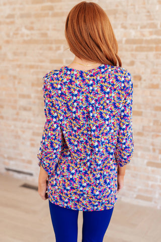 Lizzy Top in Blue and Pink Retro Ditsy Floral Ave Shops