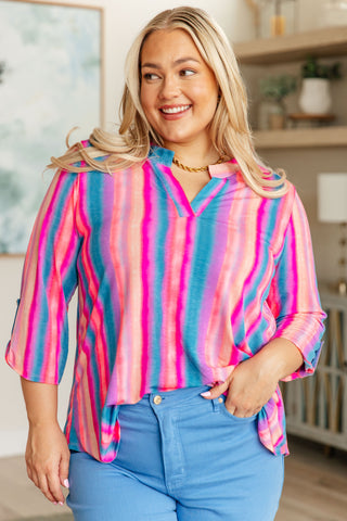 Lizzy Top in Blue and Pink Stripe - Fashion Are Us 