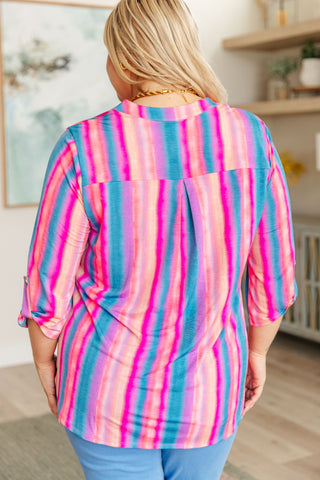 Lizzy Top in Blue and Pink Stripe - Fashion Are Us 