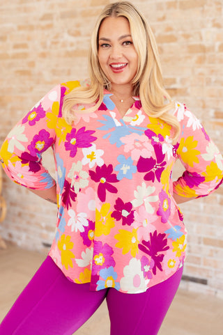 Lizzy Top in Coral and Magenta Painted Floral Ave Shops