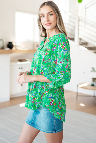 Lizzy Top in Emerald and Magenta Paisley - Fashion Are Us 