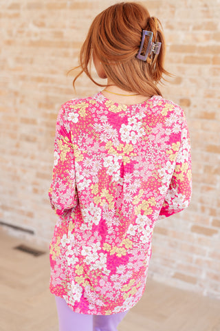 Lizzy Top in Hot Pink and Bubblegum Pink Ditsy Floral - Fashion Are Us 