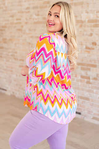 Lizzy Top in Orange Multi Chevron - Fashion Are Us 