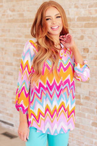 Lizzy Top in Orange Multi Chevron - Fashion Are Us 