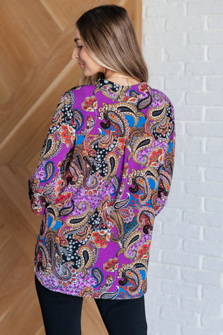 Lizzy Top in Purple and Blue Paisley Ave Shops