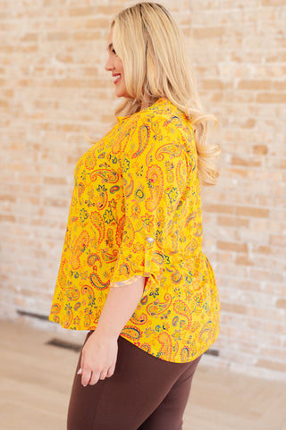 Lizzy Top in Yellow and Navy Paisley - Fashion Are Us, LLC