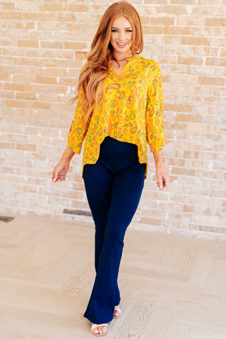 Lizzy Top in Yellow and Navy Paisley - Fashion Are Us, LLC