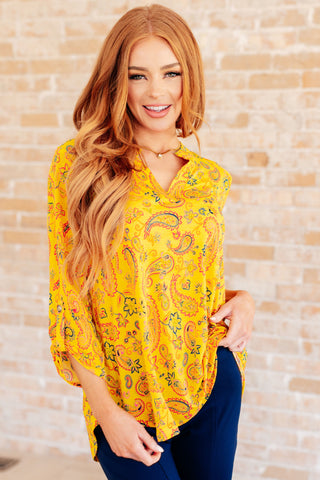 Lizzy Top in Yellow and Navy Paisley - Fashion Are Us, LLC