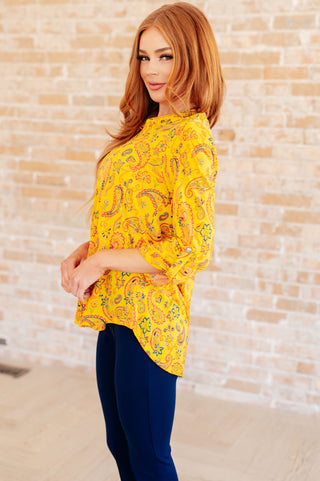 Lizzy Top in Yellow and Navy Paisley - Fashion Are Us, LLC