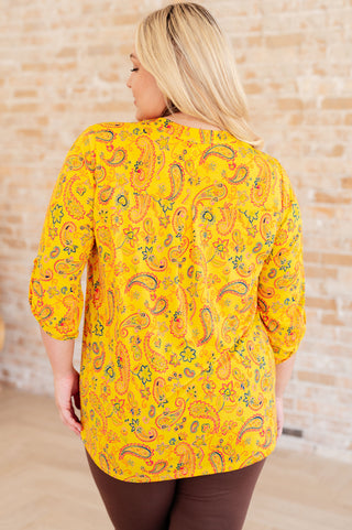 Lizzy Top in Yellow and Navy Paisley - Fashion Are Us, LLC