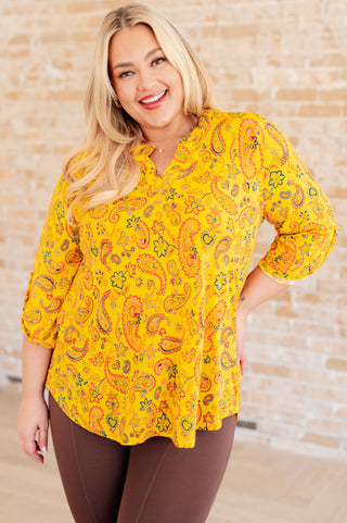 Lizzy Top in Yellow and Navy Paisley - Fashion Are Us, LLC