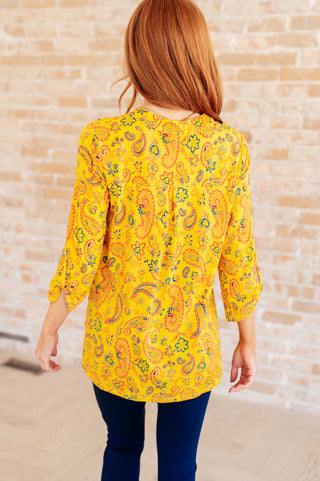 Lizzy Top in Yellow and Navy Paisley - Fashion Are Us, LLC