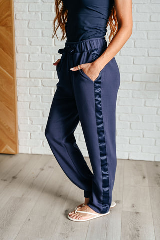 Lysa Satin Stripe Lounge Pants in Smoky Navy Ave Shops